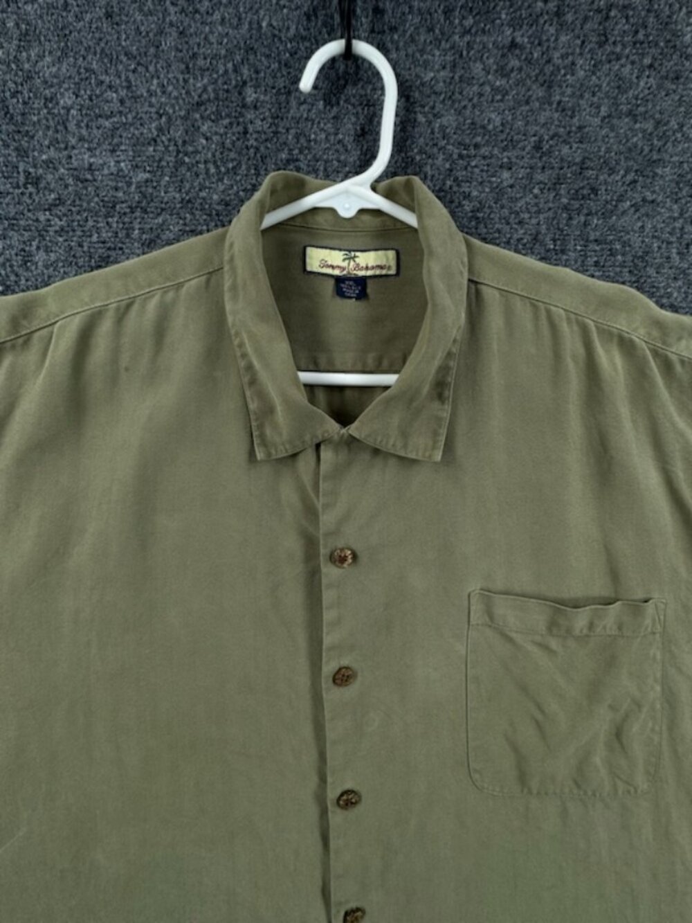 Tommy Bahama Heavyweight Short Sleeve Green 2XL Pocket Shirt Silk Men Button Up